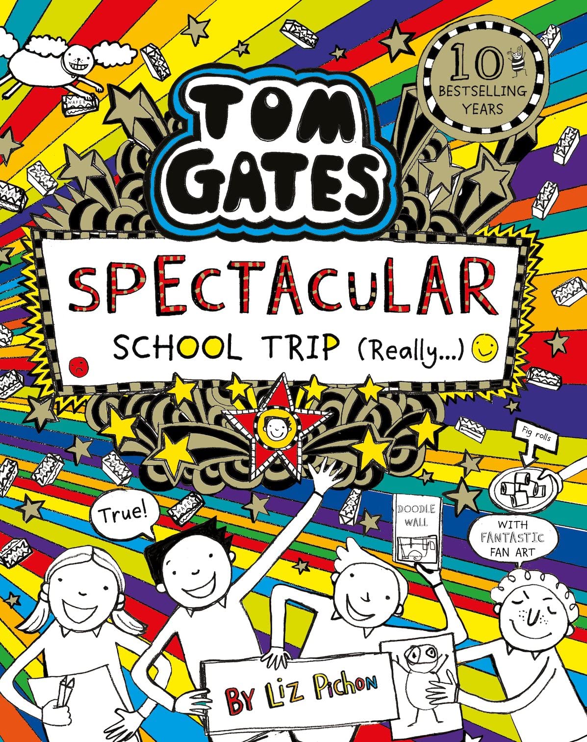 Book 17: Spectacular School Trip (Really.) (2019) Doodled book cover of book 17 in the Tom Gates series.