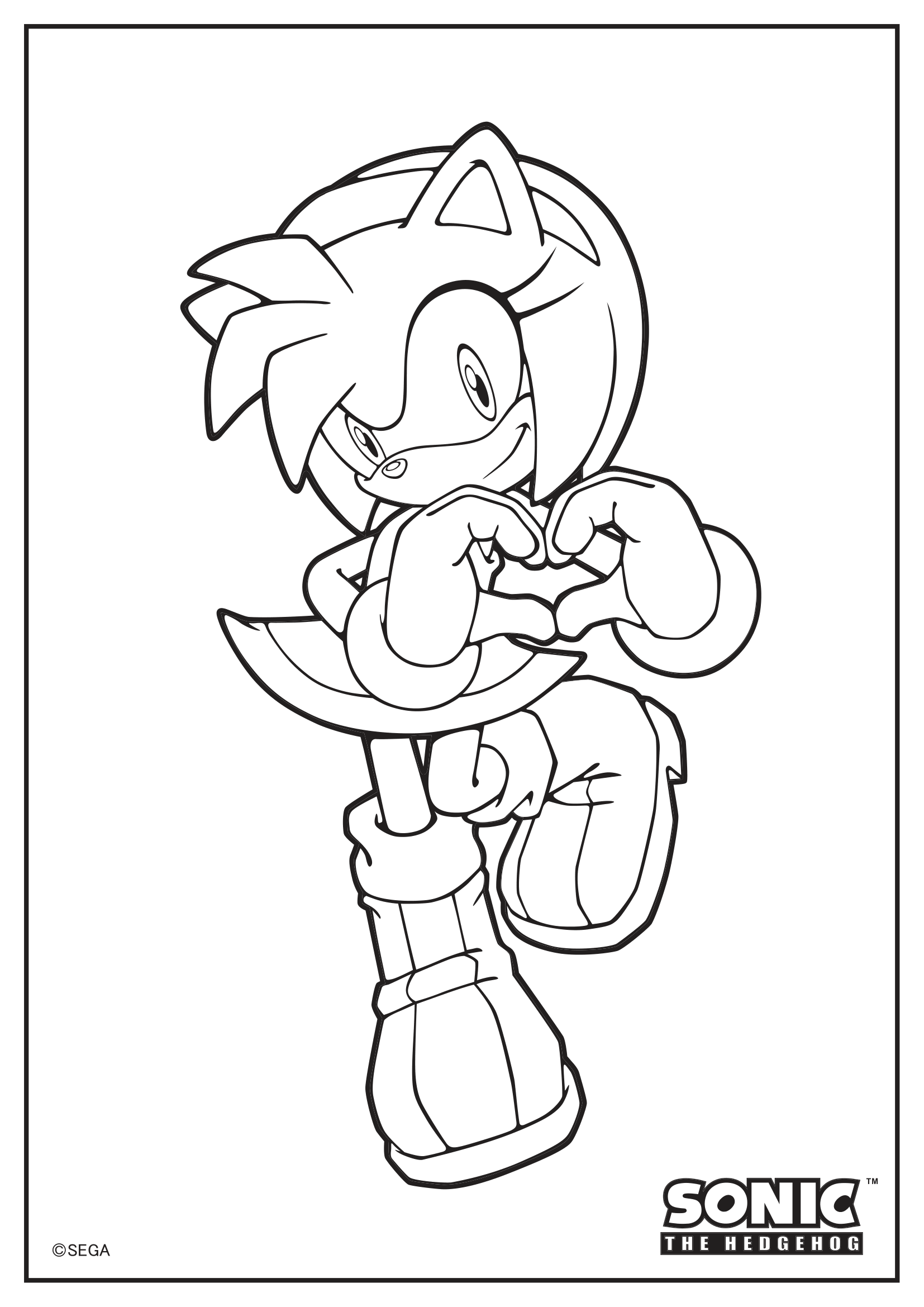 Amy Colouring Sheet Black outline of Amy making a heart with her hands.