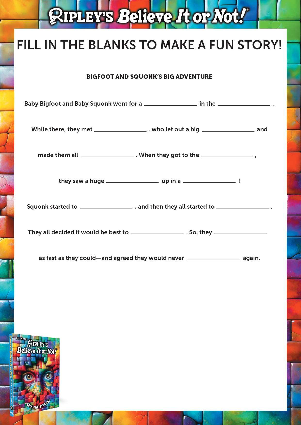 A partially written story about Bigfoot and Squonk with gaps to fill in.