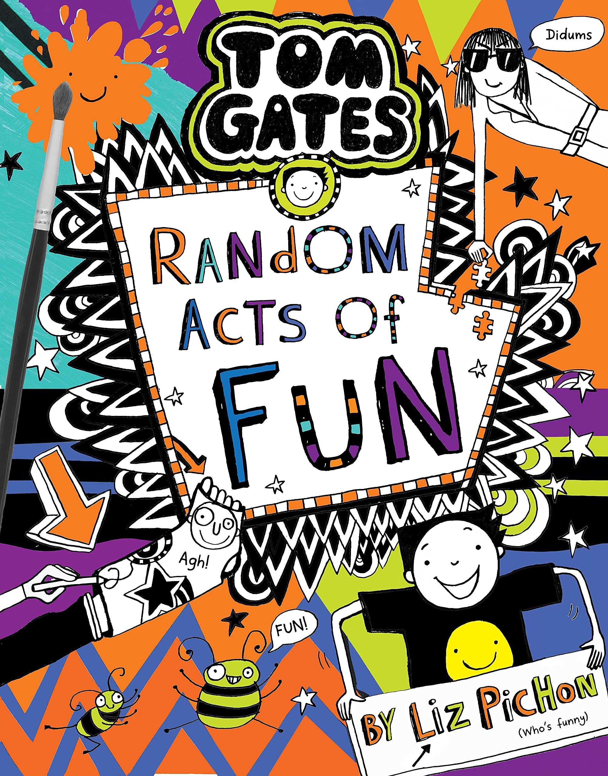 Book 19: Random Acts of Fun (2021) Doodled book cover of book 19 in the Tom Gates series.