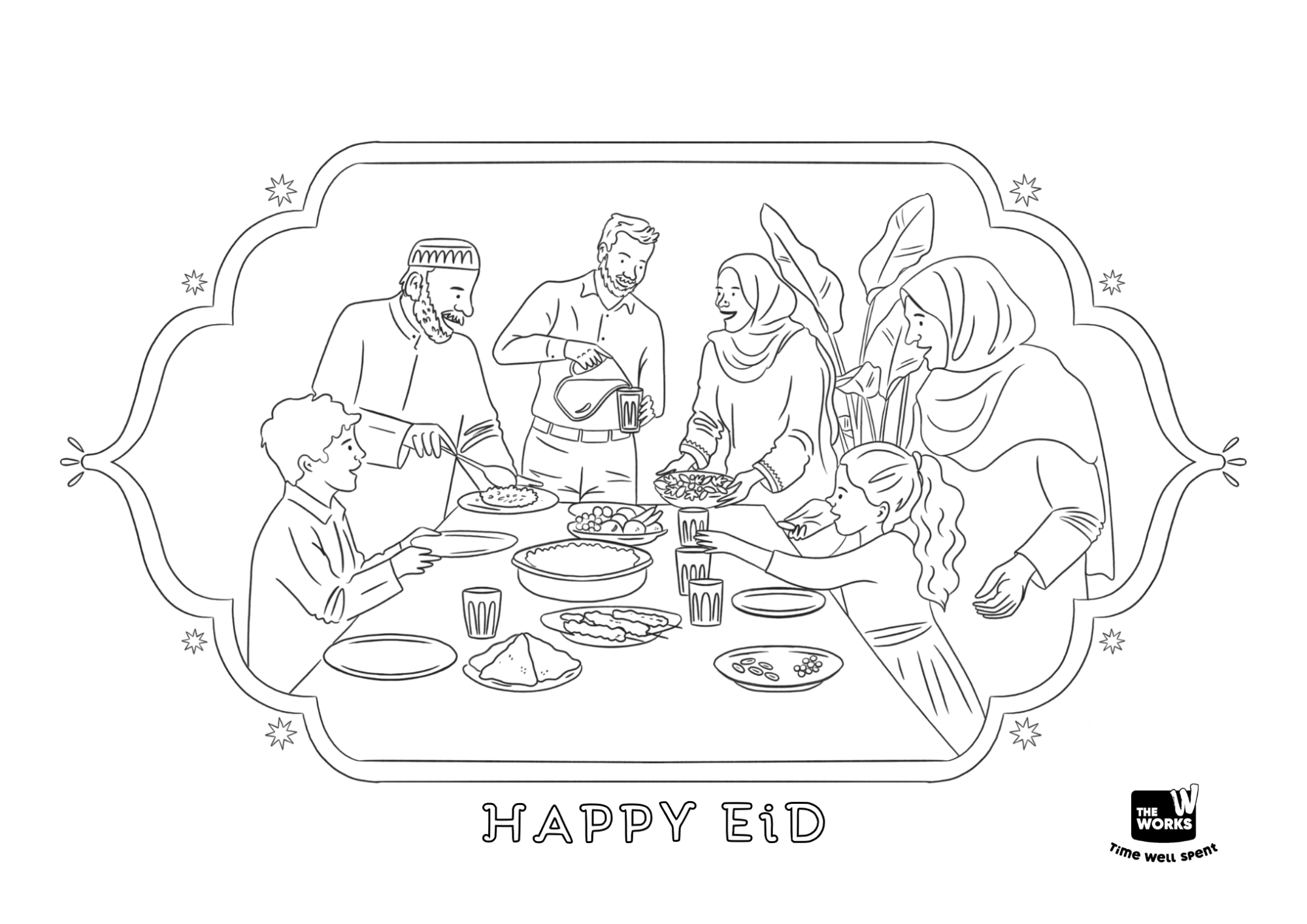 Happy Eid Family Celebration Colouring Sheet