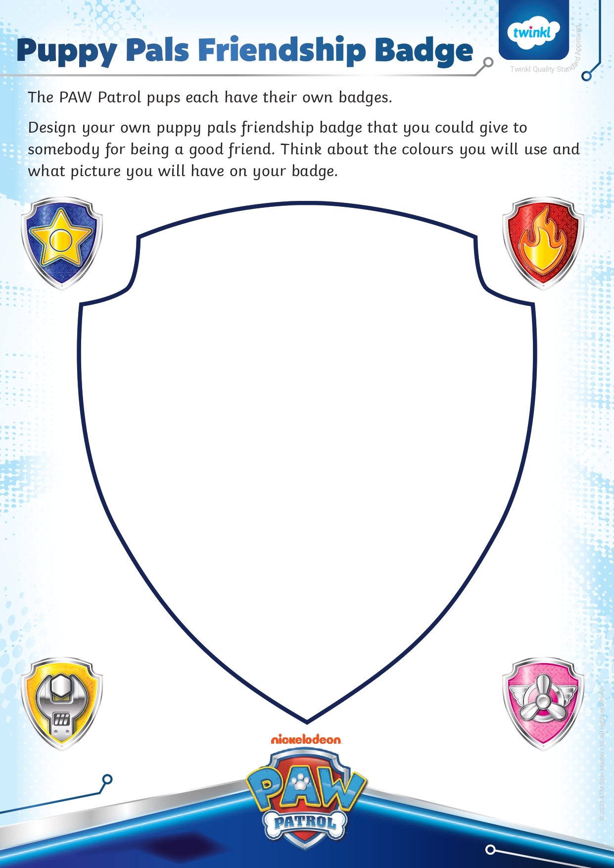 Free Printable PAW Patrol Friendship Badge Activity Sheet