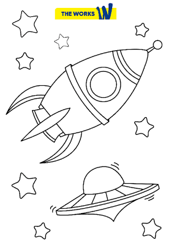 A Rocketship To Space Colouring Sheet