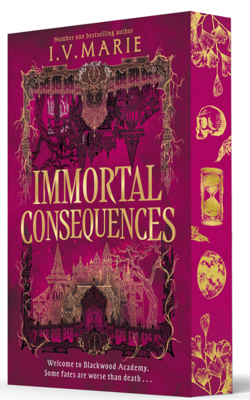 Immortal Consequences by I.V. Marie. Exclusive sprayed edge book cover of Immortal Consequences by I.V. Marie.