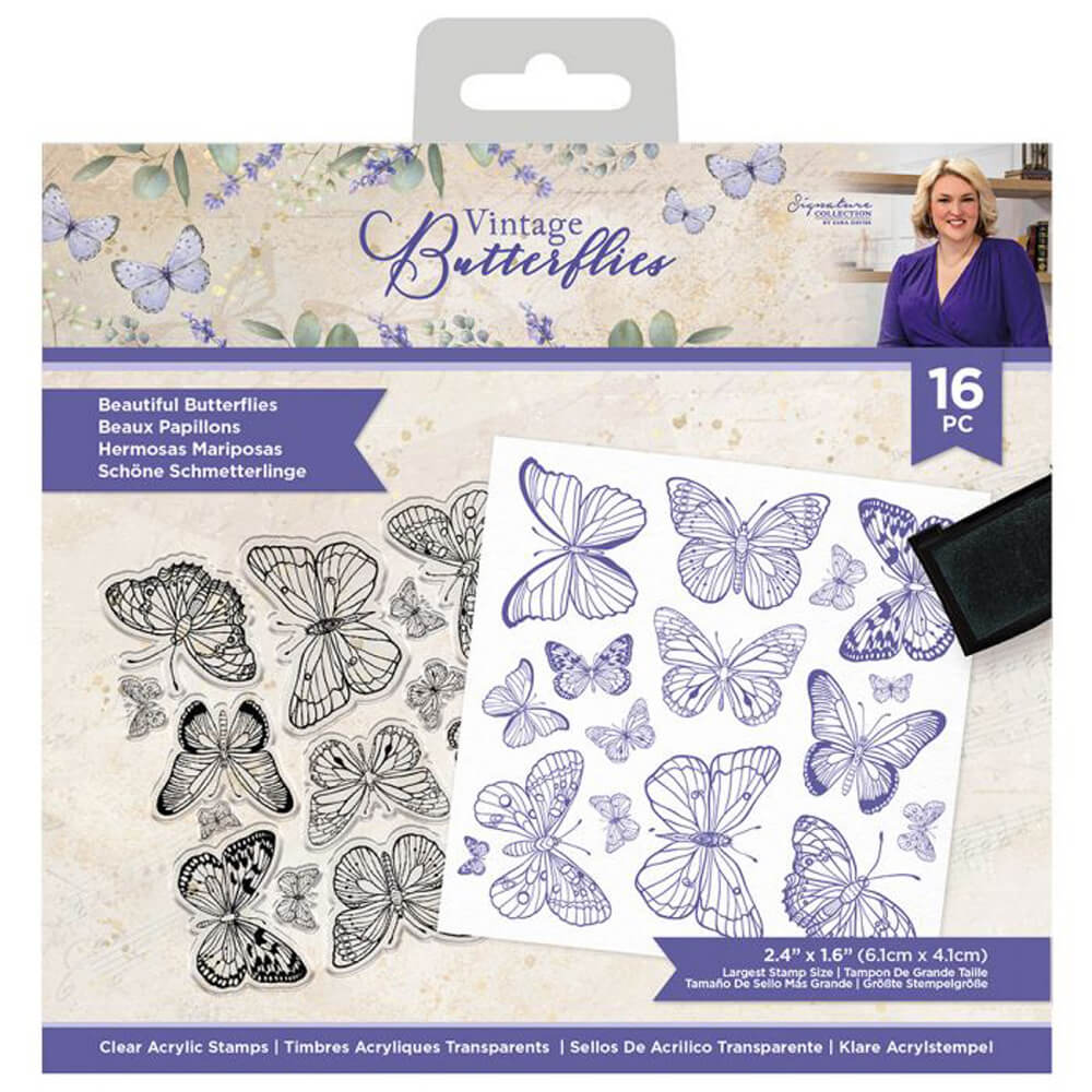 Image of Sara Signature Vintage Butterflies Clear Acrylic Stamps: Beautiful