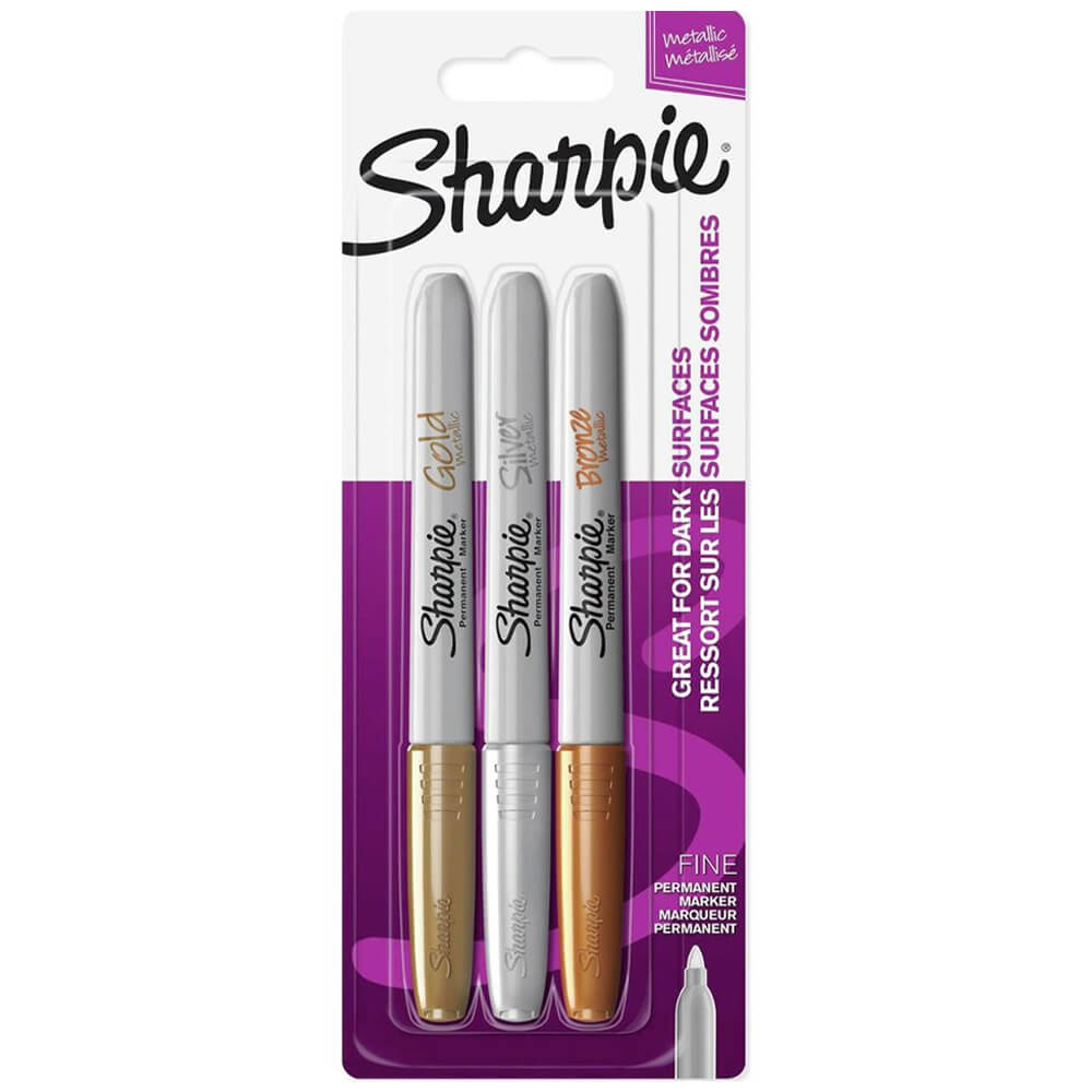 Sharpie Metallic Permanent Marker Pens - Pack Of 3 - Back To School Stationery - Marker Pens - Stationery Supplies