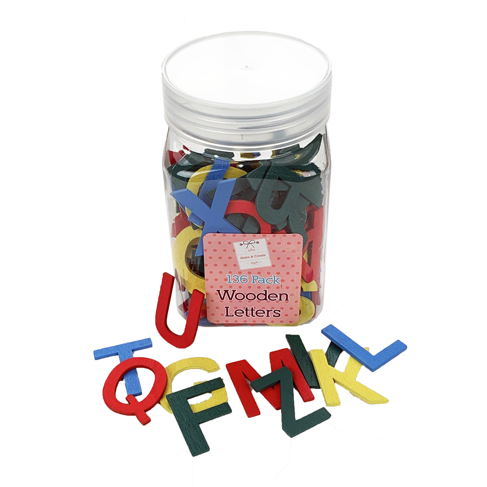 Image of Multi-Coloured Wooden Letters In Tub: Pack Of 136