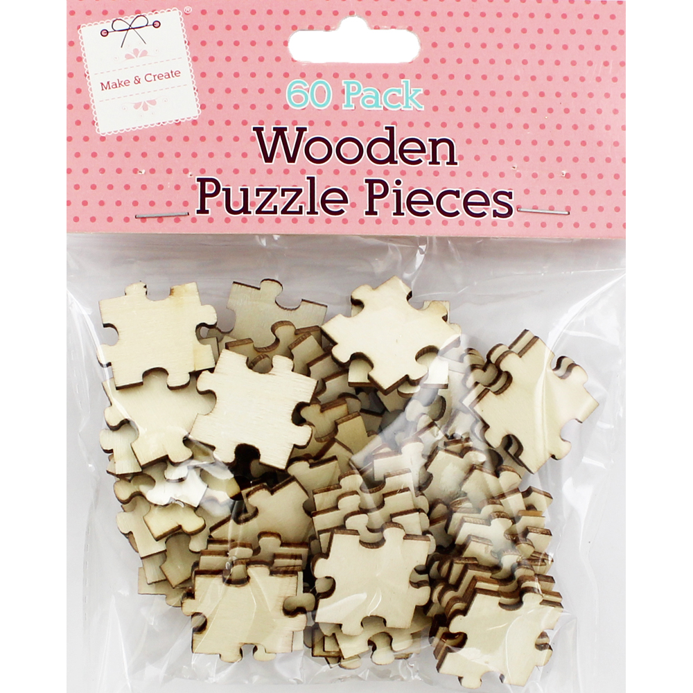 Image of 60 Wooden Puzzle Pieces - Natural