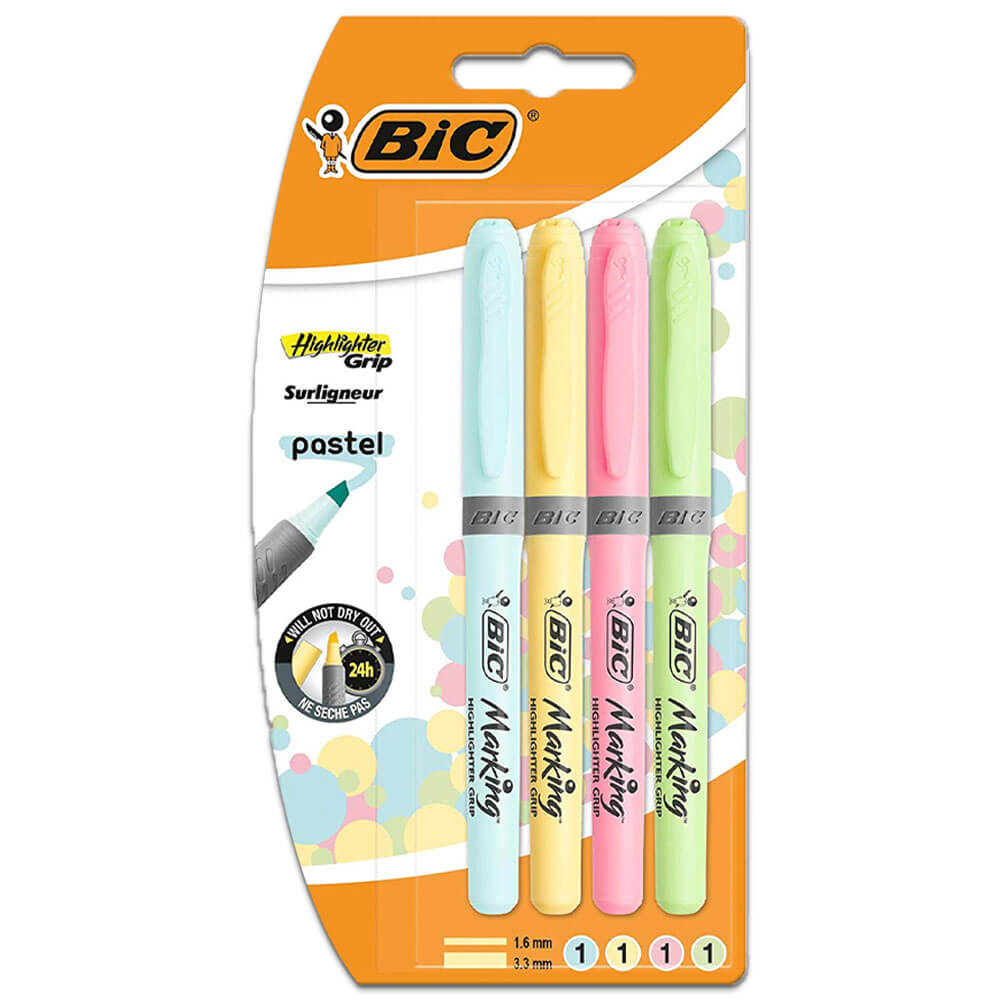 Image of Bic Pastel Grip Highlighters: Pack Of 4
