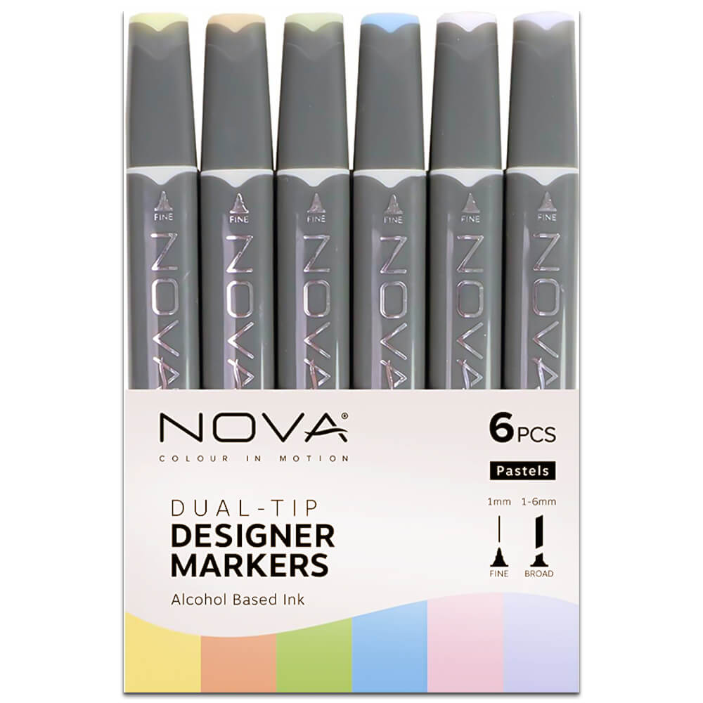 Image of Nova Dual-Tip Designer Pastel Markers: Pack Of 6